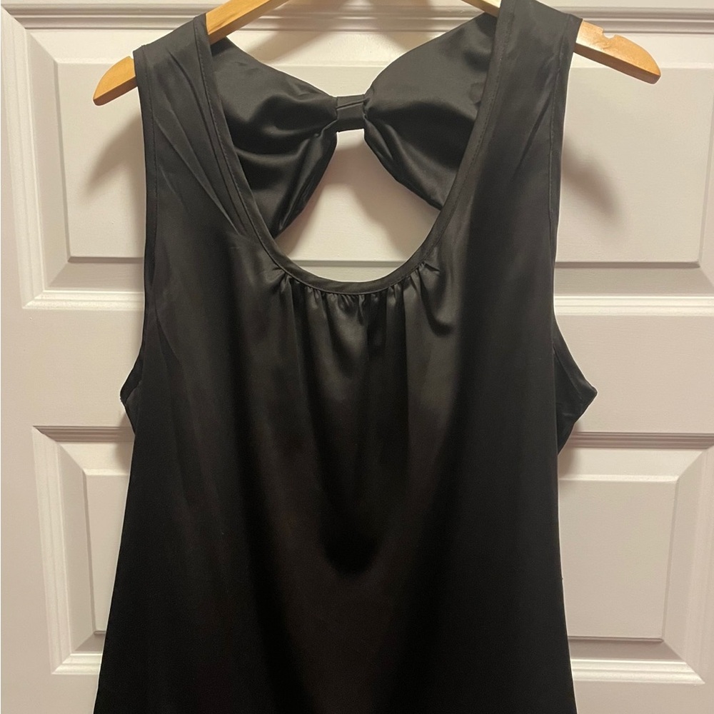 Black silky bow shirt